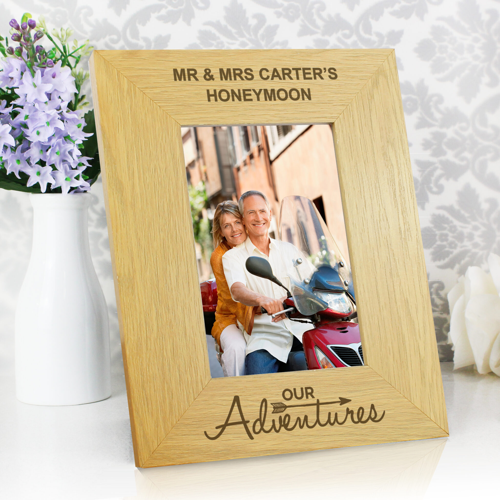 Personalised Our Adventures 4x6 Oak Finish Photo Frame Unique Gift