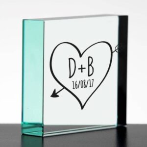 Personalised Glass Blocks - Sketch Heart Jade Glass Block