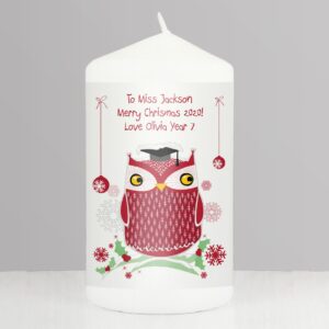 Personalised Christmas Owl Teacher Candle
