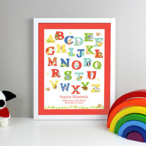 Personalised Animal Alphabet White Framed Print
