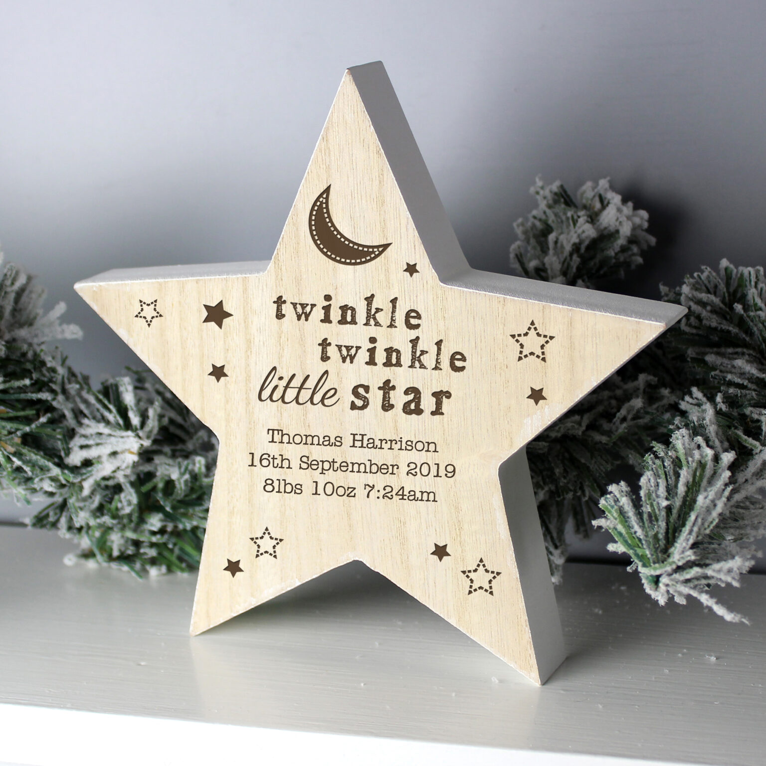Personalised Twinkle Twinkle Rustic Wooden Star Decoration ...