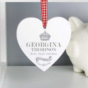 Personalised Royal Crown Wooden Heart Decoration