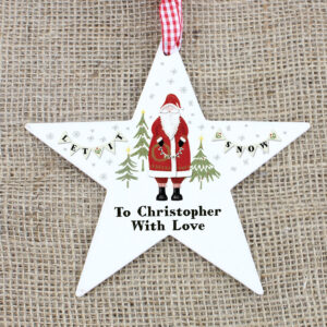 Personalised Father Christmas Wooden Star Decoration