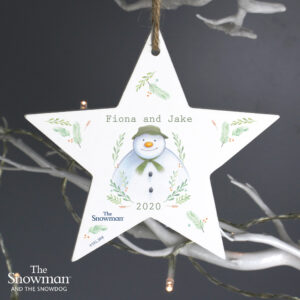 Personalised The Snowman Winter Garden Wooden Star Decoration