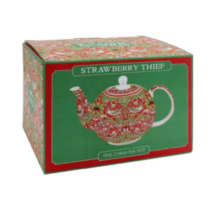Fine China Teapot Red Strawberry Thief Gift Box