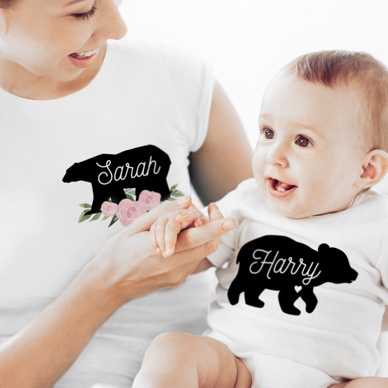 Personalised Baby Vests - Mother & Baby Mama Bear T-Shirt and Vest Set