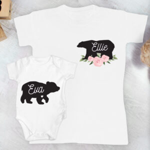 Personalised Mother & Baby Mama Bear T-Shirt And Vest Set (Medium & 0-3mths)