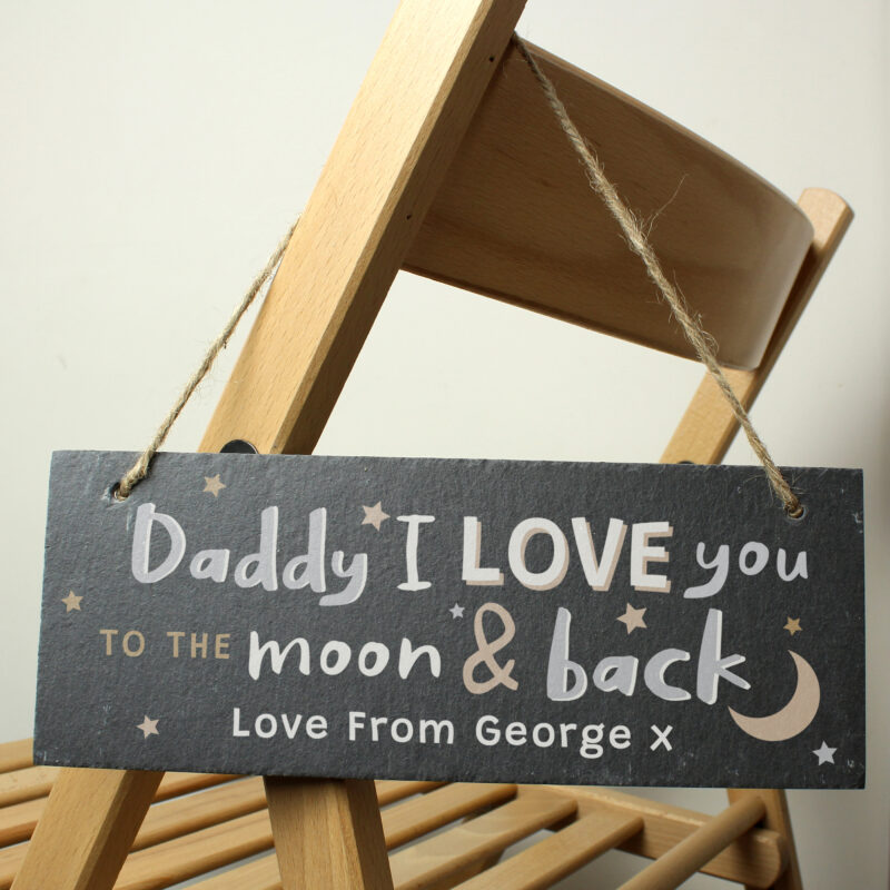 Personalised Father's Day Gift Ideas - Personalised To the Moon and Back Hanging Slate Plaque