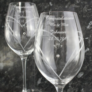 Personalised Hand Cut Little Hearts Diamante Wine Glasses with Swarovski Elements