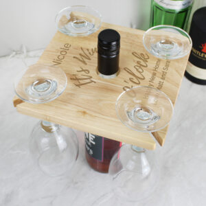 Personalised Wine Oclock Four Wine Glass Holder & Bottle Holder