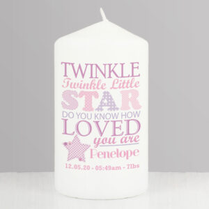 Personalised Twinkle Girls Pillar Candle