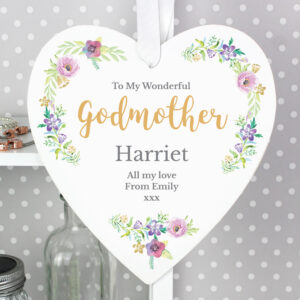 Personalised Any Role Floral Watercolour Large Wooden Heart Decoration
