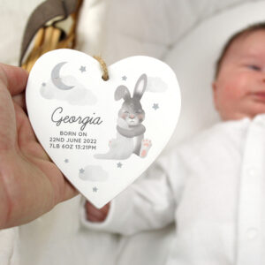 Personalised Baby Bunny Wooden Heart Decoration