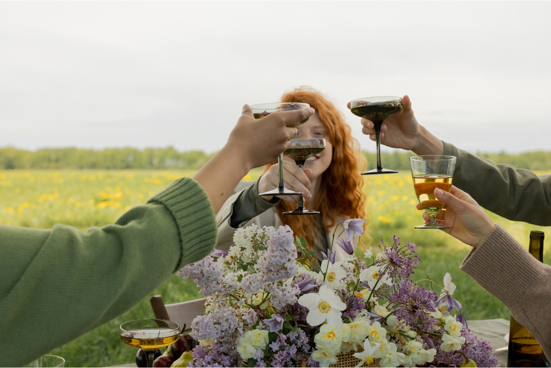 Family raising glasses - toast
