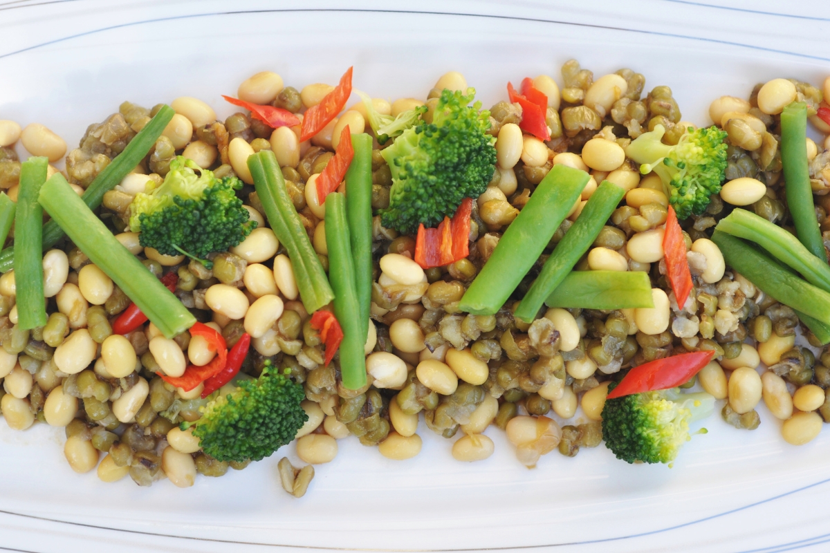 Three bean salad is a healthy option to take to a picnic