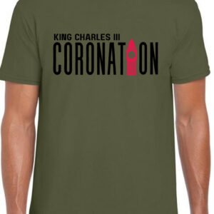 King Charles Coronation T-Shirt For Men / Big Ben - Military Green