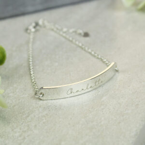 Personalised Name Only Silver Tone Bar Bracelet