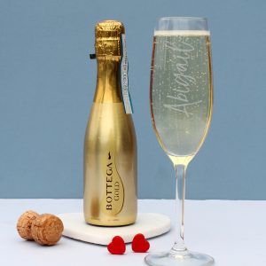 Personalised Name Only Flute & Mini Gold Bottega Prosecco Set