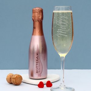 Personalised Name Only Flute & Mini Rose Bottega Prosecco Set