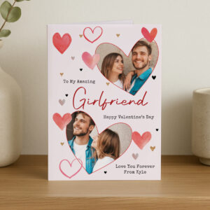 Personalised Photo Upload Red Hearts Card