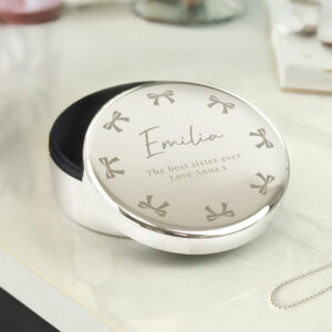 Personalised Bow Round Trinket Box