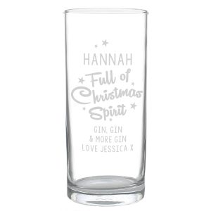 Personalised Full Of Christmas Spirit Hi Ball Glass