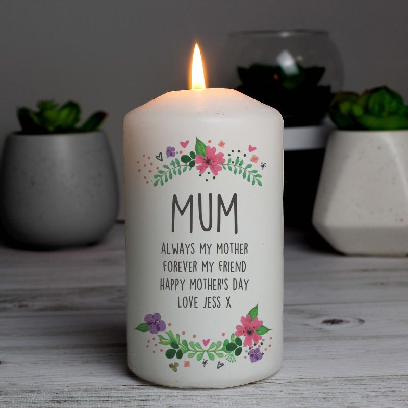 Personalised Floral Pillar Candle 