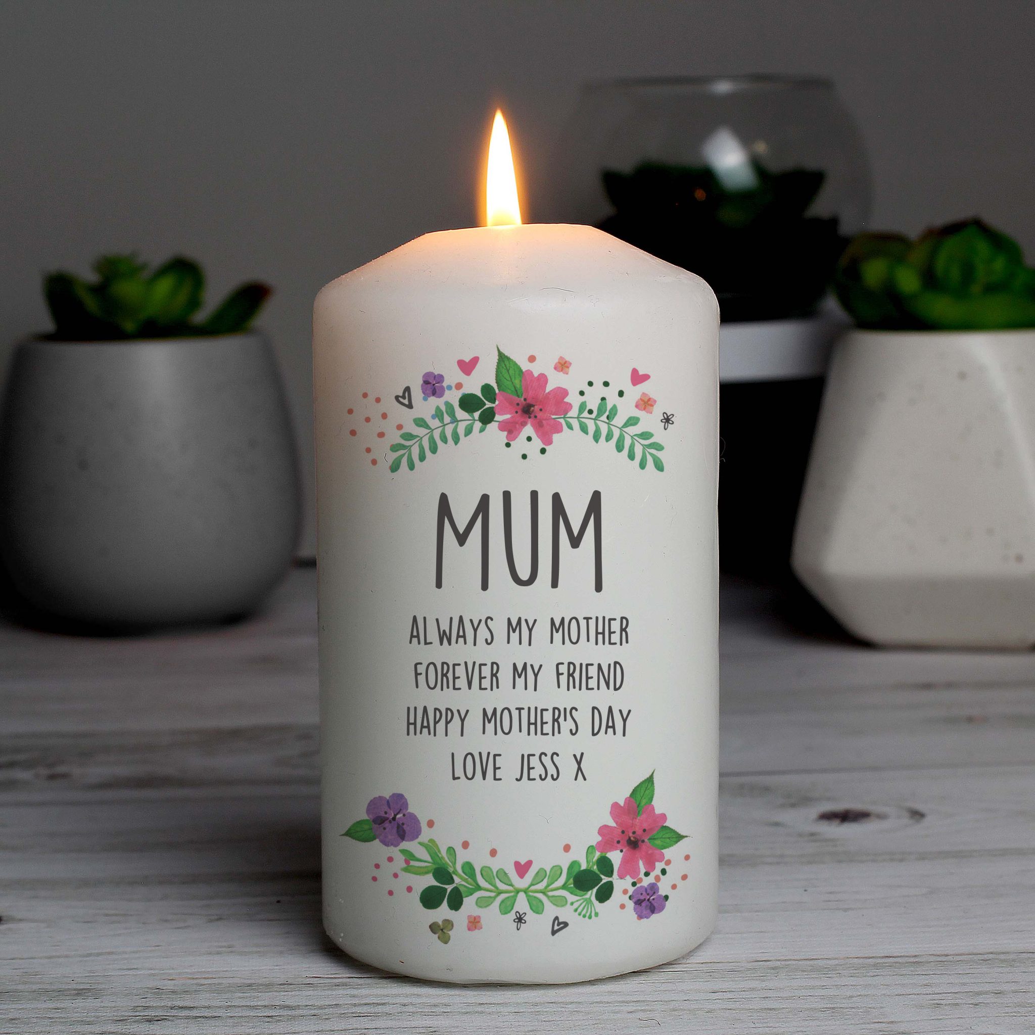 P0409D97 Personalised Floral Pillar Candle