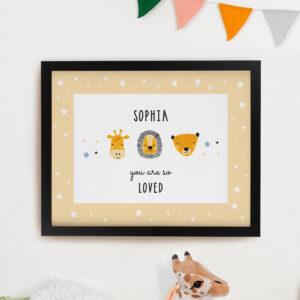 Personalised Scandi Animals Black Poster Frame