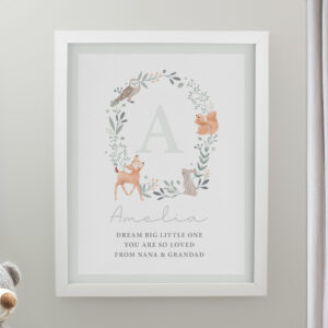 Personalised Woodland Initial White Poster Frame