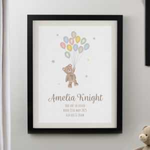 Personalised Teddy Balloon Black Poster Frame