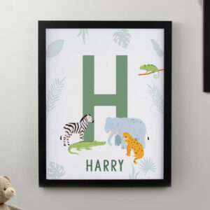 Personalised Animal Initial Black Poster Frame