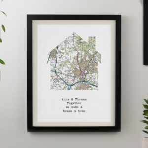 Personalised Present Day Map Home Black Poster Frame