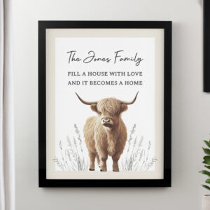 Personalised Highland Cow Black Poster Frame