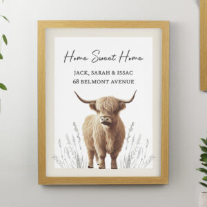 Personalised Highland Cow Oak Poster Frame