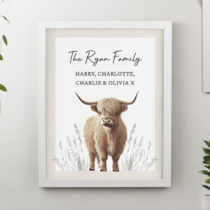 Personalised Highland Cow White Poster Frame