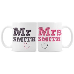 Personalised Mr & Mrs Sketch Mug Set