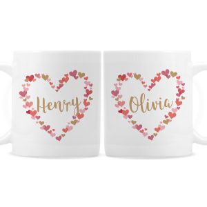 Personalised Confetti Hearts Wedding Mug Set