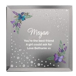 Personalised Floral Butterfly Diamante Glass Trinket Box