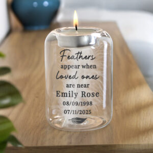 Personalised Loved Ones Memorial Feather Tealight Holder