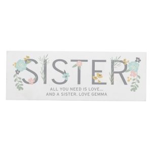Personalised Floral Sister Wooden Mantel Decoration