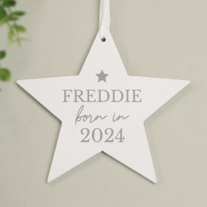 Personalised Born In Wooden Star Decoration