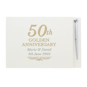 Personalised 50th Golden Anniversary Hardback Guest Book & Pen